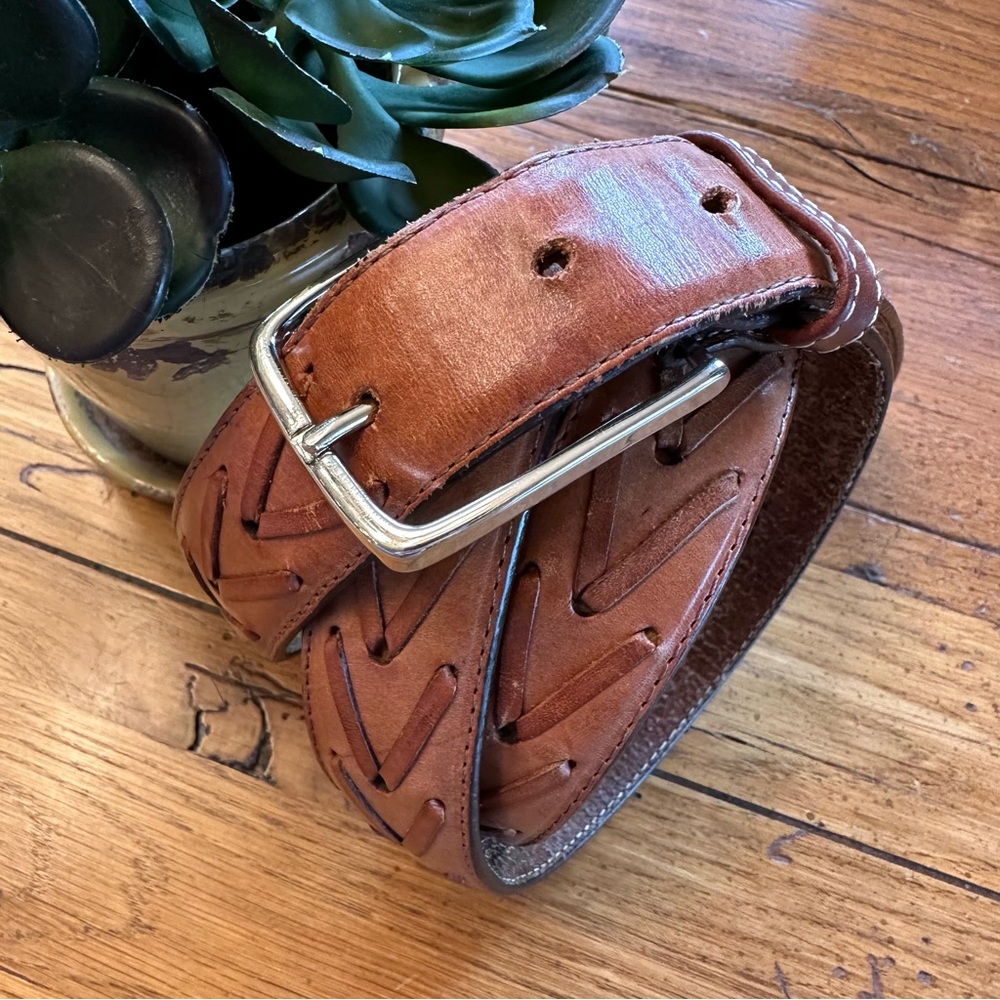 Lands’ End Leather Belt with Stitched Design size Large